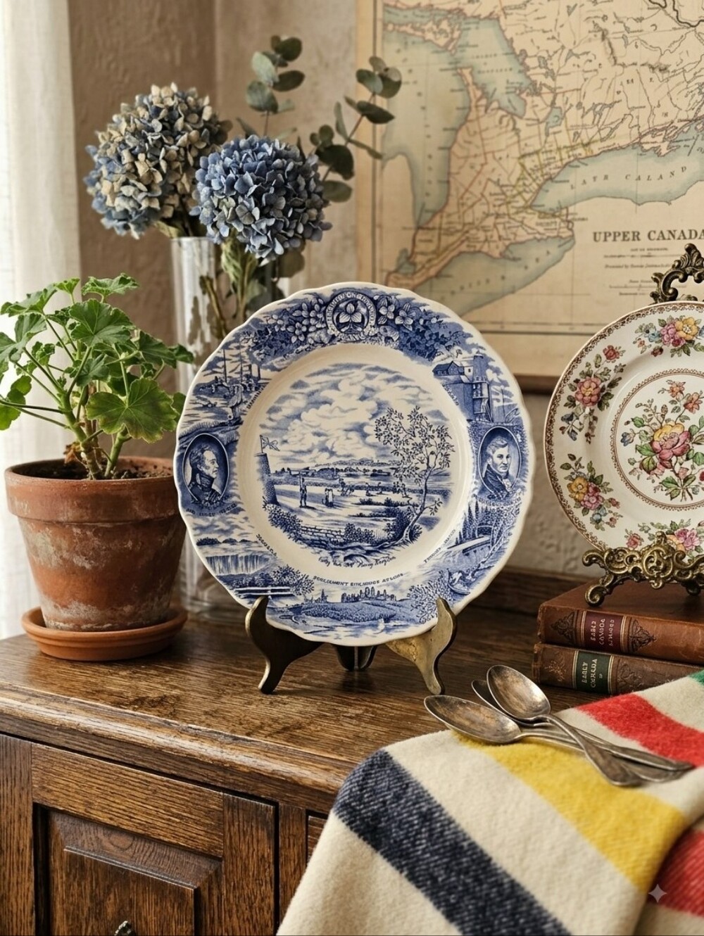 Vintage Blue White Ontario Canada Historical Plate Series Engraved Harold Ward